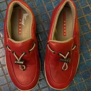 Prada new toddler red leather loafers